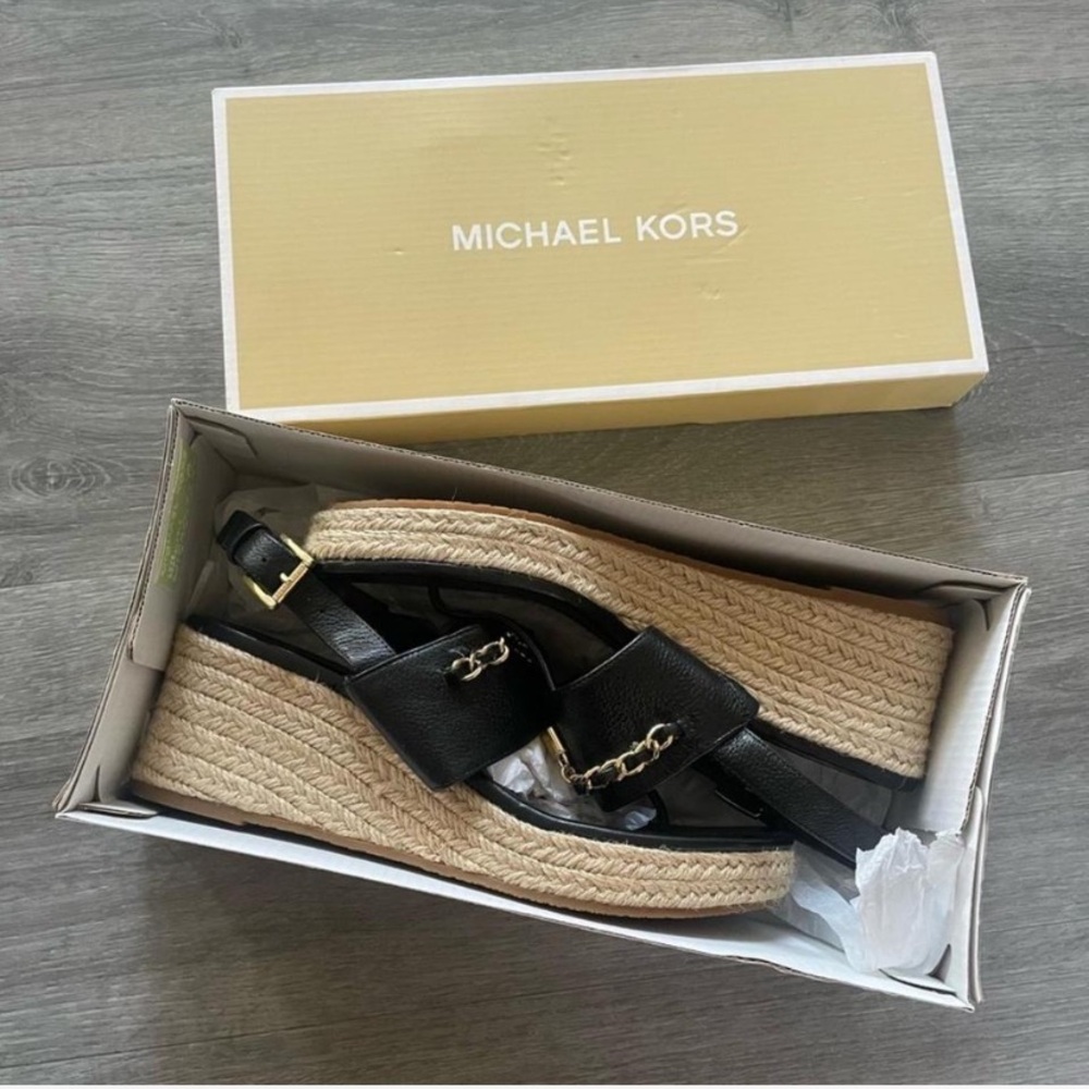Michael Kors black wedges with gold features